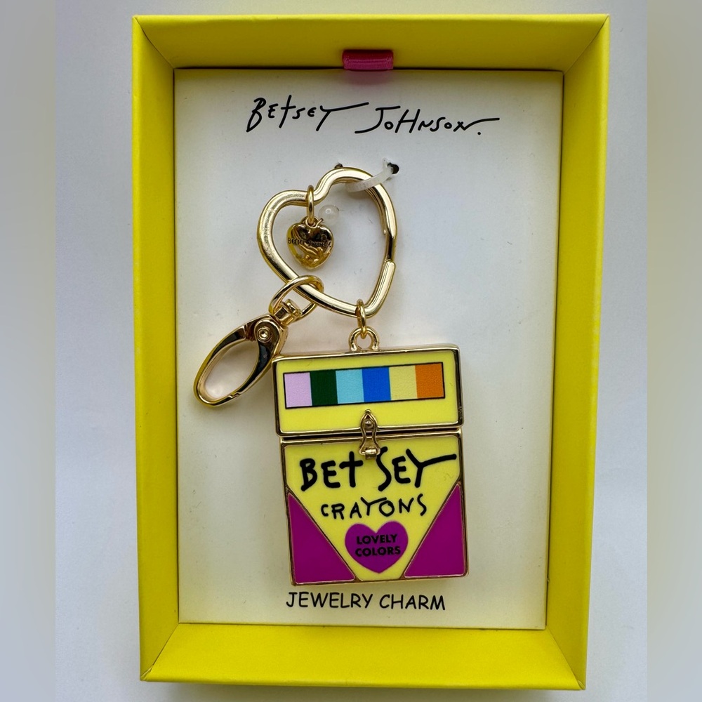 Betsey Johnson Opening Metal Crayon Colors Box Bag Purse Charm Keychain